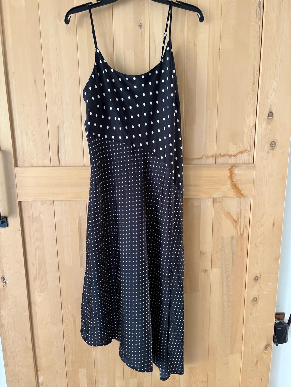 NWT A New Day Navy Polka Dot Satin Slip Midi Dress Mixed Dot Side Slit Large